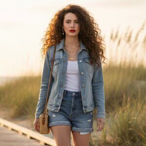 Walter Baker Distressed Light Wash Denim Jacket Size M